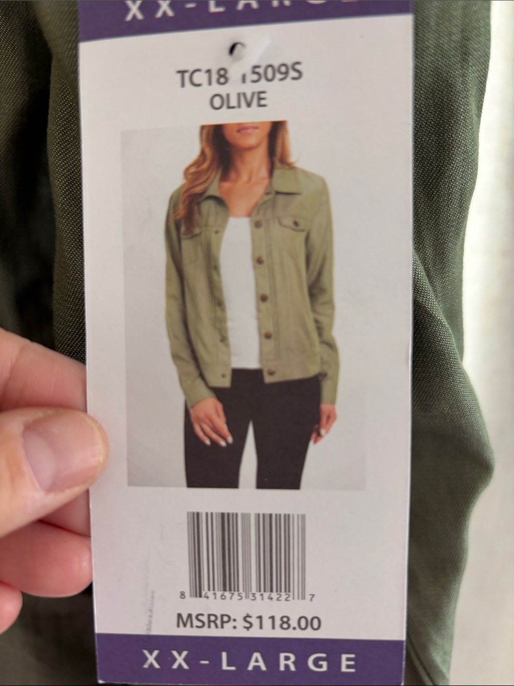 Tahari Olive Green Button-Front Jean Jacket
